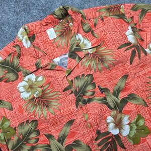 Palmwave Hawaii Men's XL Coral Red Tropical Hibiscus Cotton Aloha Camp Shirt